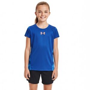 Under Armour Girl’s Fitted Youth Medium (10/12) Blue Athletic Short Sleeve Shirt